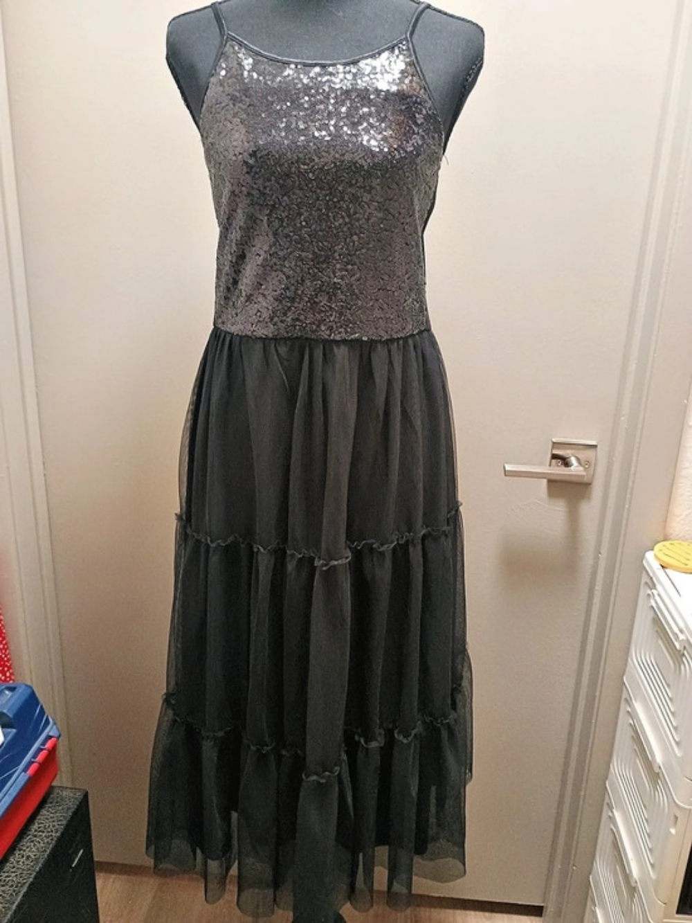 Cat & Jack Sequin Bodice Maxi Dress in Black Size XL (14-16)